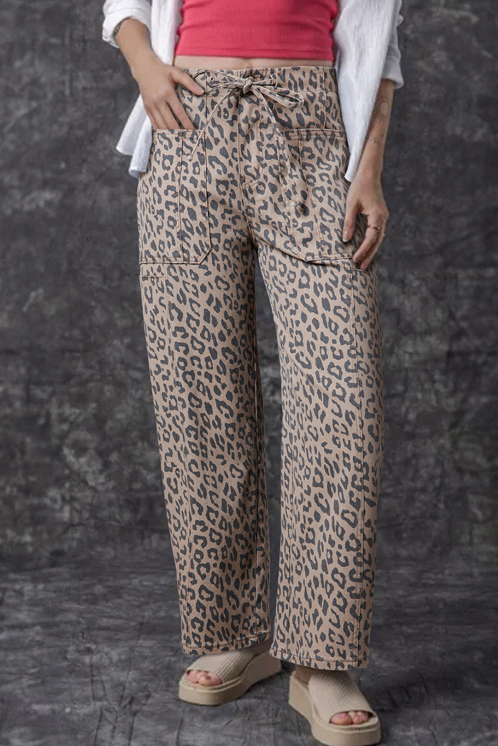 Leopard Print Drawstring Jeans