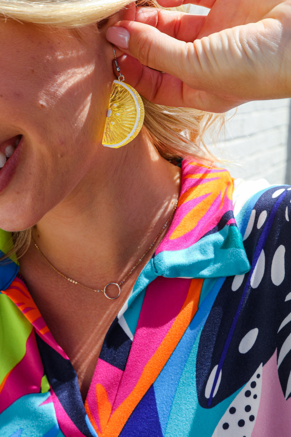 Yellow Lemon Wedge Acrylic Dangle Earrings