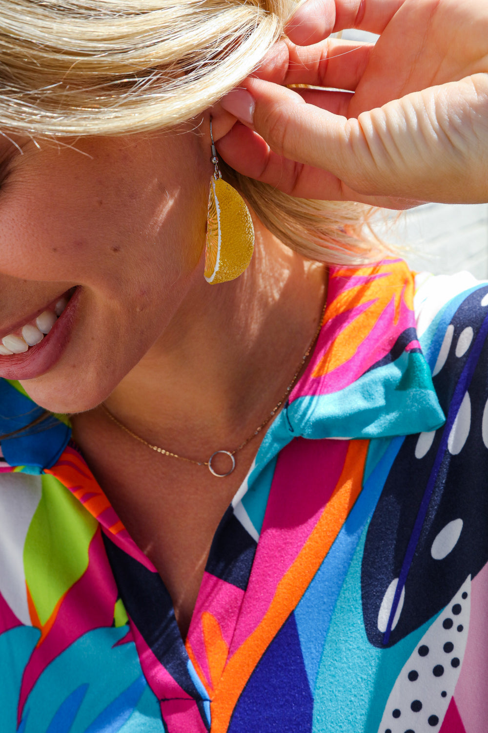 Yellow Lemon Wedge Acrylic Dangle Earrings