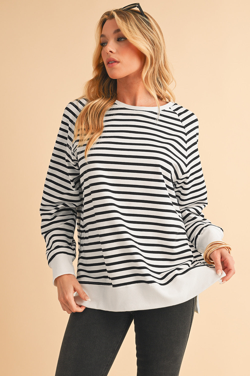 Black Stripe Split Sweatshirt