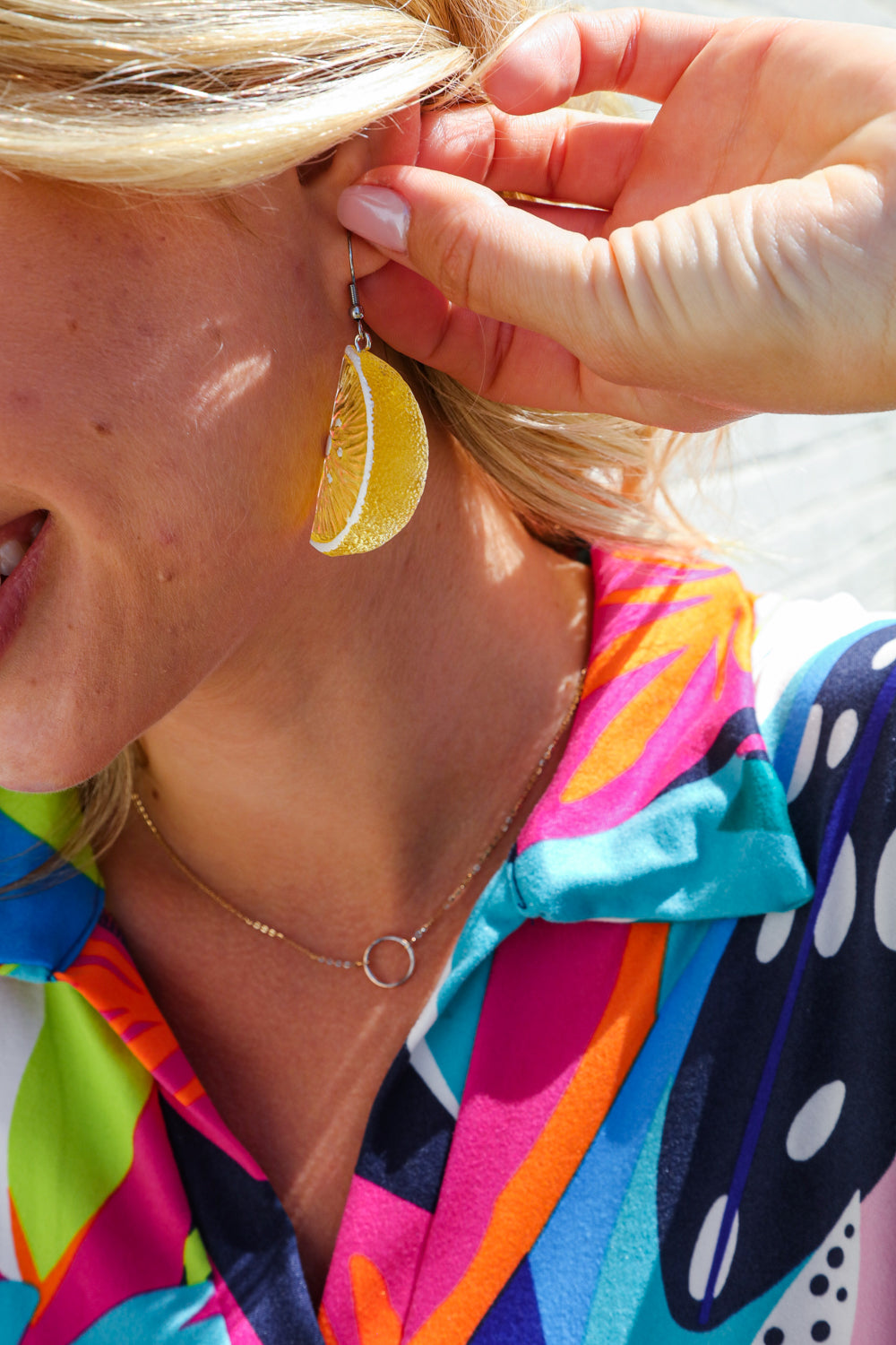 Yellow Lemon Wedge Acrylic Dangle Earrings