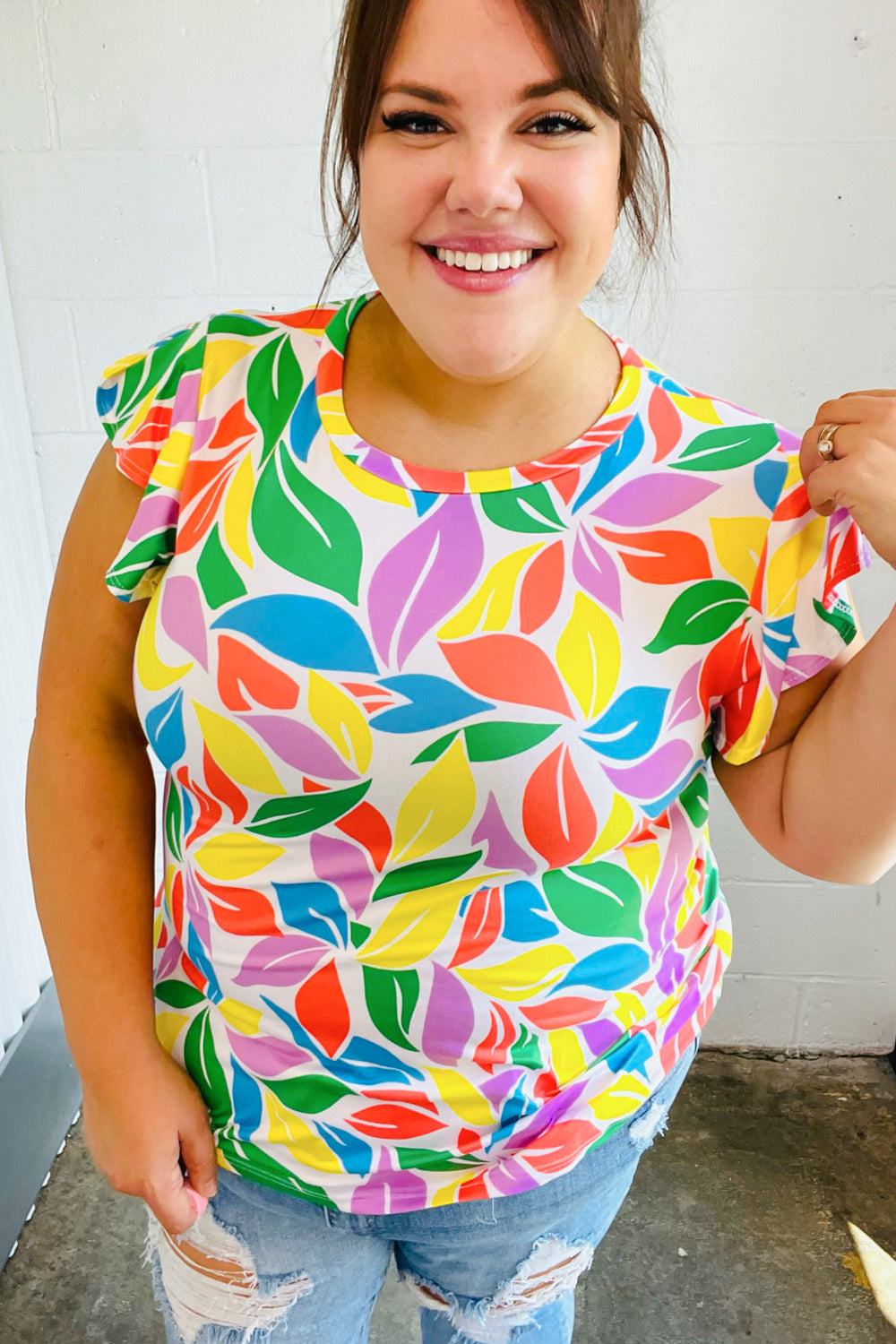 Feeling Playful Lavender & Yellow Floral Print Flutter Sleeve Top