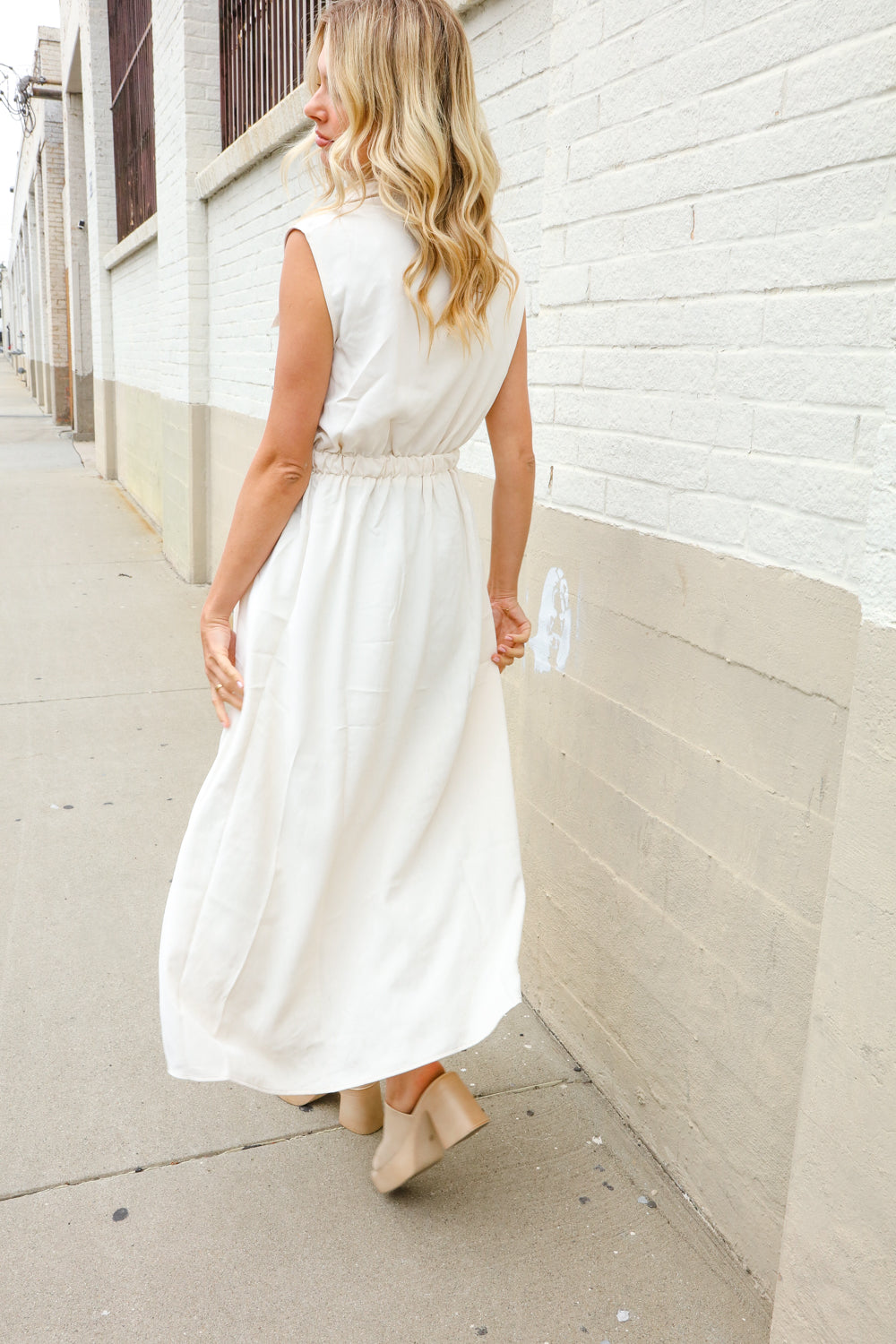 Put Together Ivory Cotton Collar Drawstring Waist Fit & Flare Midi