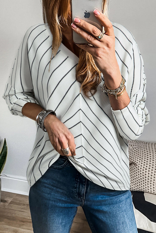 Black Stripe Waffle Knit Top