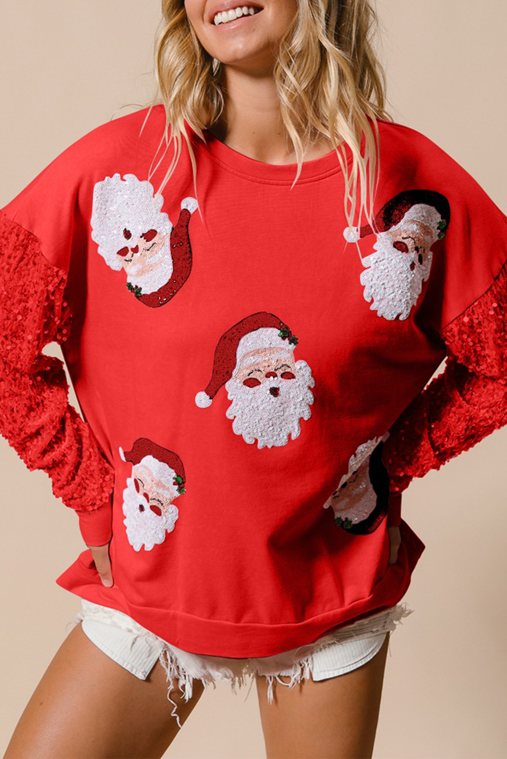 Sequined Santa Claus Christmas Sweatshirt